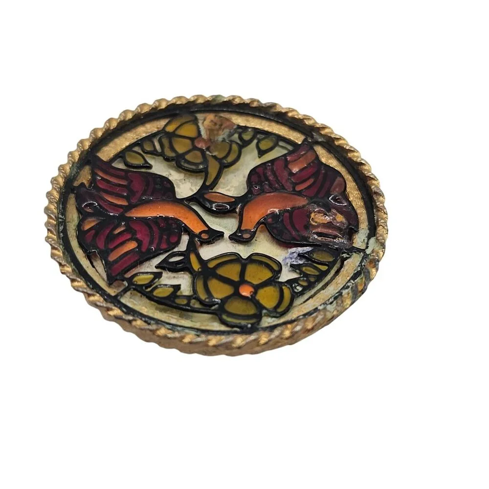 Vtg Cloisonné Style Enamel Bird Brooch Stained Glass Style Art Nouveau Revival - Picture 2 of 9